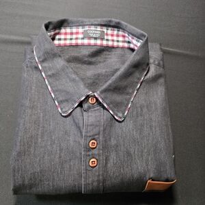 Coofandy‎ Men's Black Long Sleeve Shirt w/ Red Accents, Unique Button Layout 2XL